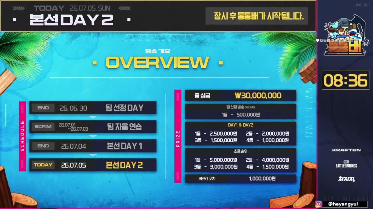 [PUBG: 통통배] 슈향(5팀),두벼리(13팀) 하얀귤 코치 중계